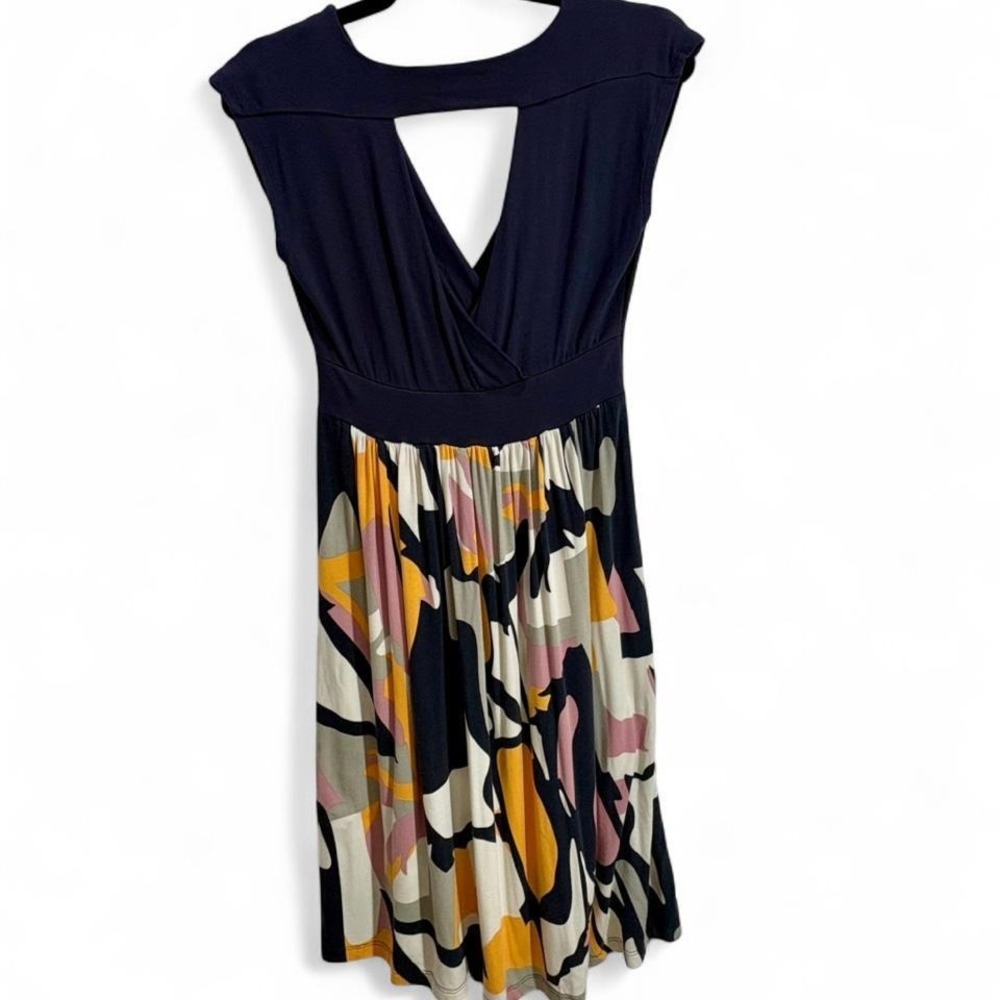 Venus Lascana Dress Navy Wrap Ruched Pleated Abstract Artsy resortwear Size S - Picture 7 of 7